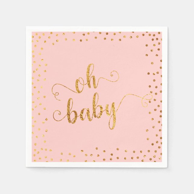 Oh Baby Faux Gold Foil Confetti 3 Baby Shower Pappersservett (Framsidan)