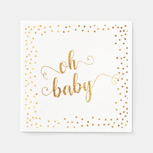 "Oh Baby" Faux Gold Foil Confetti Baby Shower Pappersservett (Framsidan)
