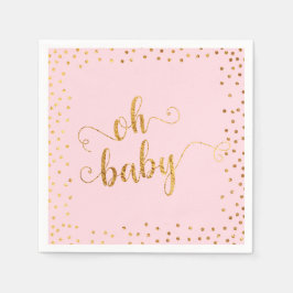 "Oh Baby" Faux Gold Foil Confetti Rosa Baby Shower Pappersservett