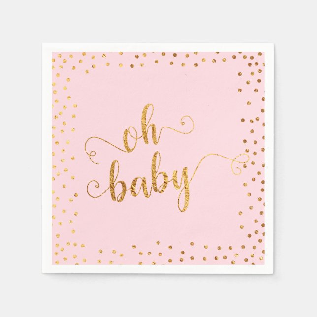 "Oh Baby" Faux Gold Foil Confetti Rosa Baby Shower Pappersservett (Framsidan)
