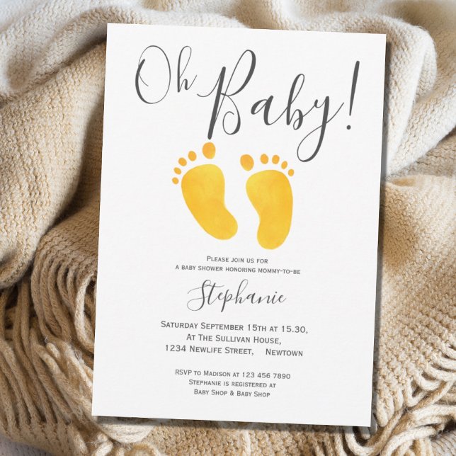 Oh Baby Feet Gult Baby Shower-inbjudan Inbjudningar (Skapare uppladdad)