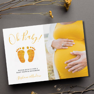 Oh Baby Feet Photo Couples Gult Baby Shower Inbjudningar