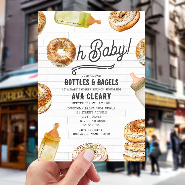 Oh Baby Flaskor & Bagels Baby Shower Brunch Inbjudningar (Skapare uppladdad)