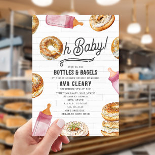 Oh Baby Flaskor & Bagels Rosa Baby Shower Brunch Inbjudningar