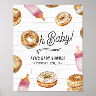 Oh Baby Flaskor & Bagels Rosa Baby Shower Välkomme Poster