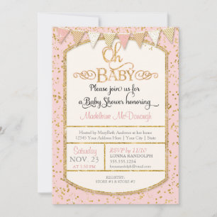 OH Baby Flicka Shower Typography Guld Glitter Inbjudningar