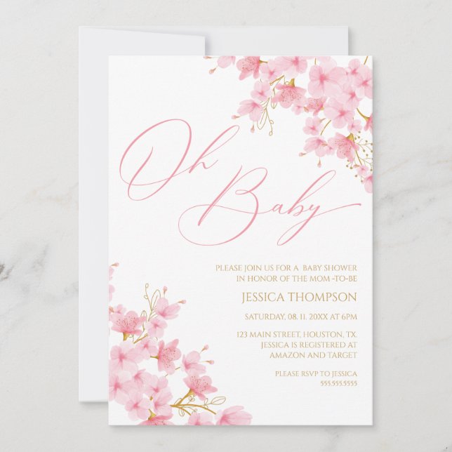 Oh Baby Floral Baby Shower Cherry Blossom Inbjudningar (Framsida)