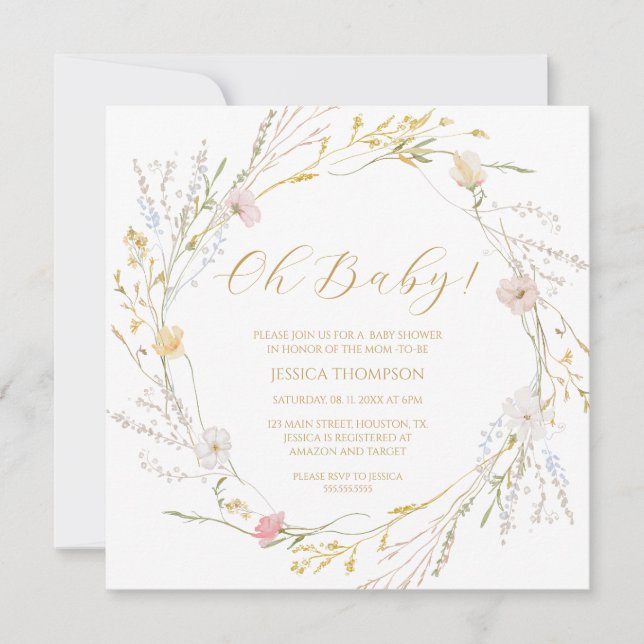 Oh Baby Floral Baby Shower Spring wildflowers Inbjudningar (Framsida)