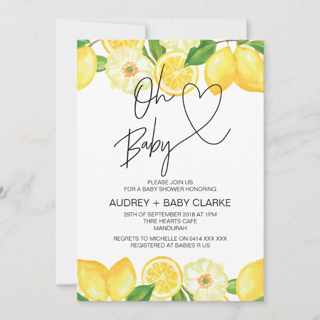 Oh Baby Gender Neutral Baby Shower Summer Lemon Inbjudningar (Framsida)