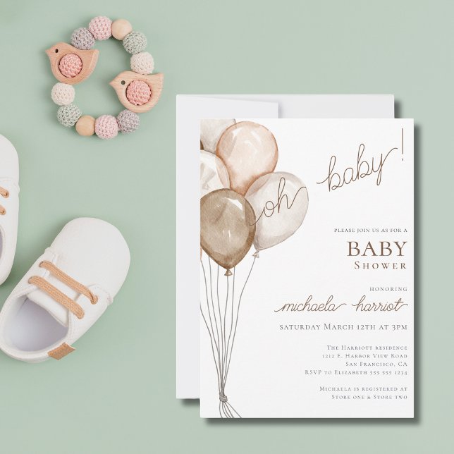 Oh Baby Gender Neutral Balloon Baby Shower Inbjudningar (Skapare uppladdad)