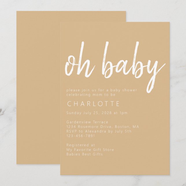 Oh Baby Gender Neutral Boho Baby Shower Inbjudningar (Fram/baksida)