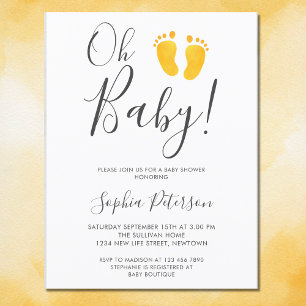 Oh Baby Gender Neutral Gult Feet Baby Shower Inbjudan Vykort