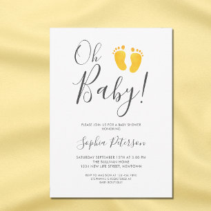 Oh Baby Gender Neutral Gult Feet Baby Shower Inbjudningar