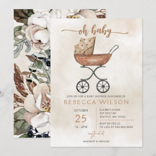 Oh Baby Gender Neutral Pram Boho Baby Shower Inbjudningar