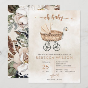 Oh Baby Gender Neutral Pram Boho Baby Shower Inbjudningar