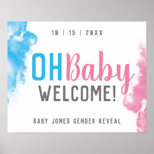 Oh Baby Gender Reveal Välkommen Smoke Bomb Party Poster