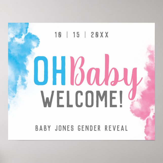 Oh Baby Gender Reveal Välkommen Smoke Bomb Party Poster (Framsidan)