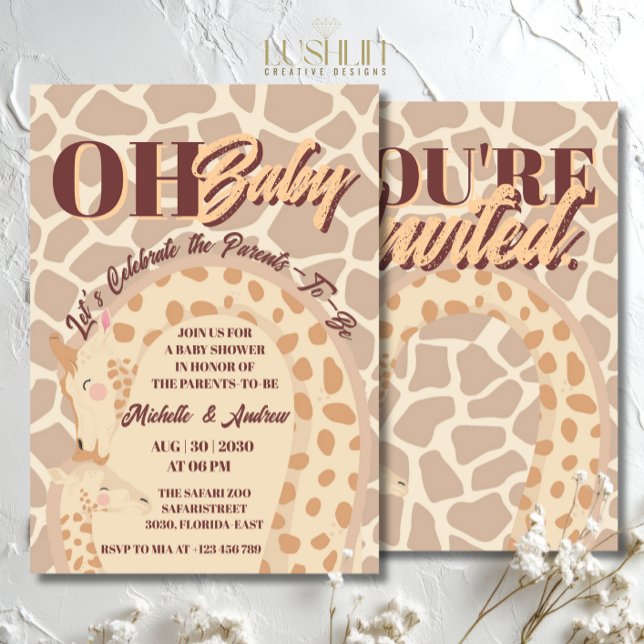 Oh Baby Giraffe Baby Shower Safari Theme Inbjudningar (Skapare uppladdad)