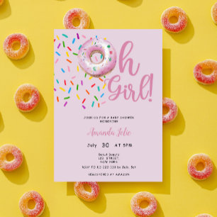 Oh Baby Girl Donut Tema Födelsedagsinbjudan Inbjudningar