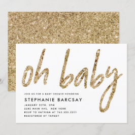 Oh Baby Glam Guld Glitter Baby Shower Inbjudningar