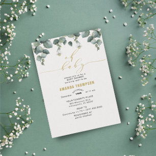 Oh Baby Golden Eucalyptus Baby Shower Inbjudningar