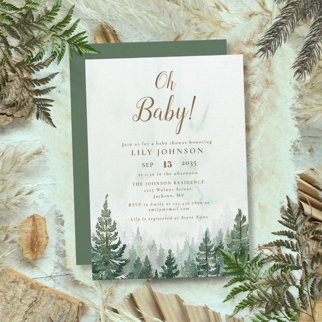 Oh Baby Gräs Träd Forest Baby Shower Inbjudningar (Oh Baby Pine Tree Forest Baby Shower Invitation)
