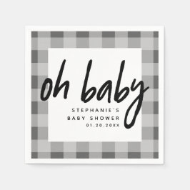 Oh Baby | Grått Gingham Unisex Baby Shower Pappersservett