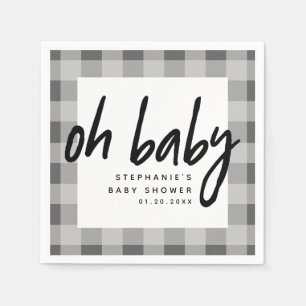 Oh Baby   Grått Gingham Unisex Baby Shower Pappersservett