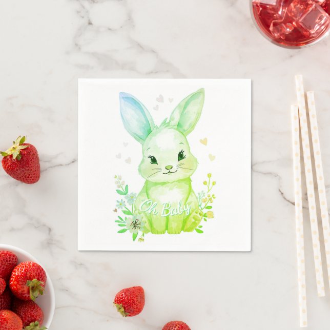Oh Baby, Green Bunny Pastel Shower Party Pappersservett (Insitu)