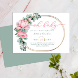 Oh Baby Greenery and Rosa Blommigt Girl Baby Showe Inbjudningar