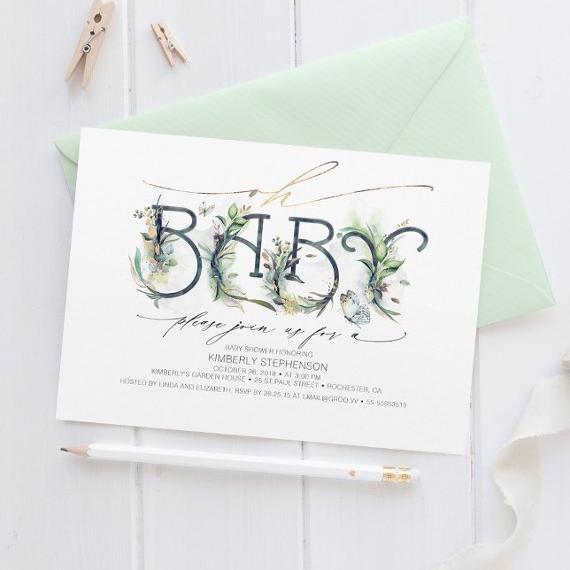 Oh Baby Greenery Baby Shower Gender Neutral Inbjudningar (Skapare uppladdad)