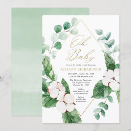 Oh Baby greenery eucalyptus vår babydusch Inbjudningar