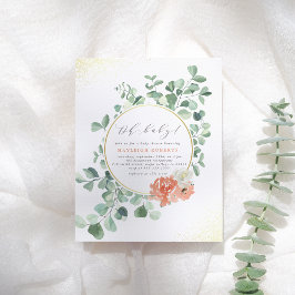 Oh Baby Greenery & Guld Blommigt Baby Shower Inbjudan Vykort