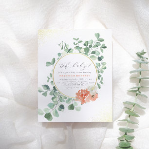 Oh Baby Greenery & Guld Blommigt Baby Shower Inbjudan Vykort