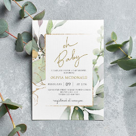 Oh Baby Greenery Guld Ram Eucalyptus-inbjudan Inbjudningar