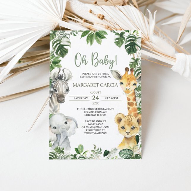 Oh Baby Greenery Jungle Safari Animals Baby Shower Inbjudningar (Skapare uppladdad)