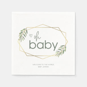 Oh Baby Greenery och Guld Baby Shower Pappersservett
