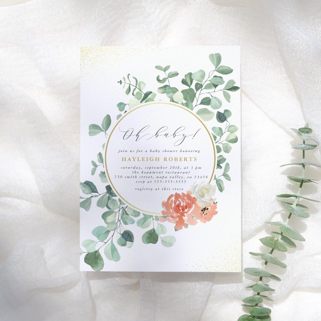 Oh Baby Greenery Rosa Blommigt Girl Baby Shower Inbjudningar (Skapare uppladdad)