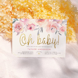 Oh Baby Greenery  Rosa ros Girl Baby Shower Inbjudningar