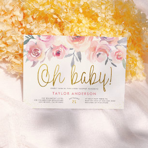 Oh Baby Greenery  Rosa ros Girl Baby Shower Inbjudningar