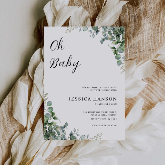 Oh Baby Greenery Shower-inbjudningsmall Inbjudningar (Oh Baby Greenery Shower Invitation Template)