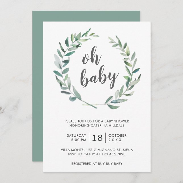 Oh Baby Greenery WandeGender Neutral Baby Shower Inbjudningar (Fram/baksida)
