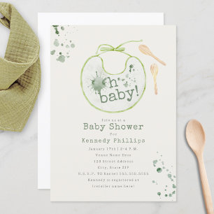 Oh Baby Grönt Bib Babyfood Neutralt Baby Shower Inbjudningar