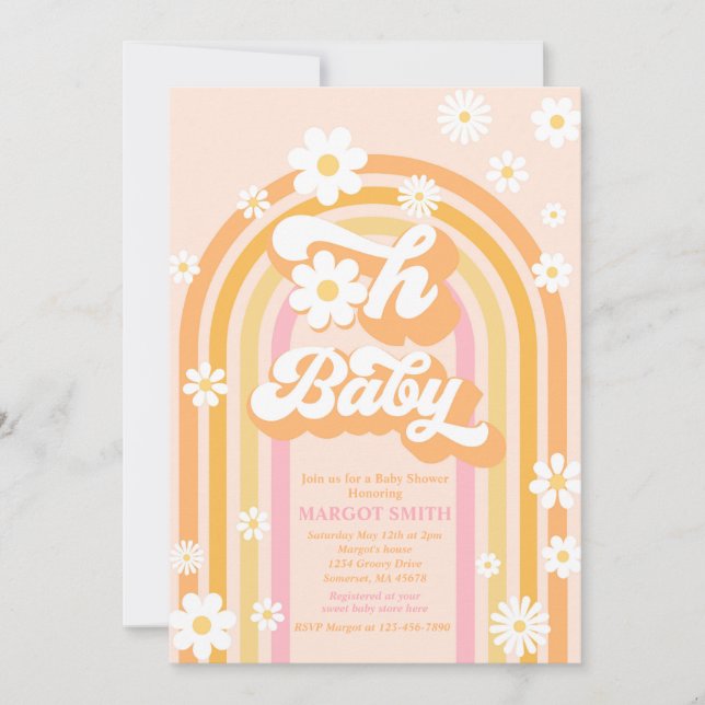 Oh Baby Groovy Boho Daisy Rainbow Baby Shower Inbjudningar (Framsida)
