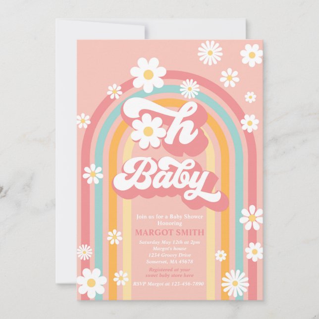 Oh Baby Groovy Boho Daisy Rainbow Baby Shower Inbjudningar (Framsida)