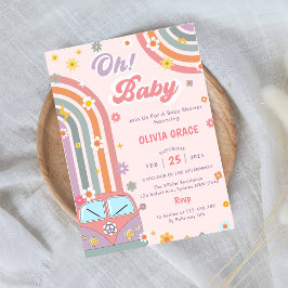 Oh Baby Groovy Retro Daisy Baby Shower Party Inbjudningar