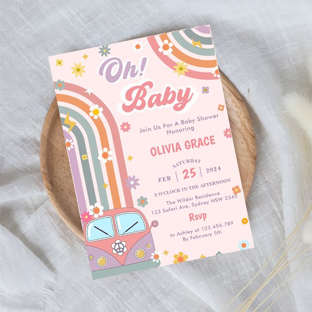 Oh Baby Groovy Retro Daisy Baby Shower Party Inbjudningar (Skapare uppladdad)