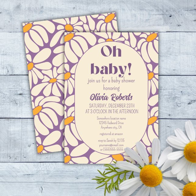Oh Baby Groovy Retro Daisys Flowers Baby Shower Inbjudningar (Skapare uppladdad)