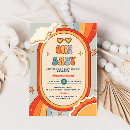 Oh Baby Groovy Retro Rainbow Baby Shower Party Inbjudningar