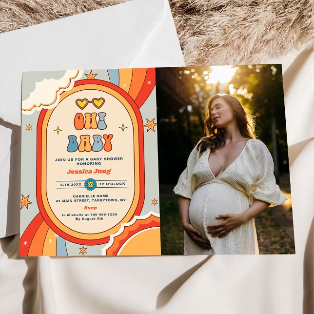 Oh Baby Groovy Retro Rainbow Baby Shower Photo Inbjudningar (Skapare uppladdad)
